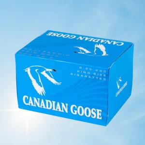 Canadian Goose Light cigarettes carton on light blue background