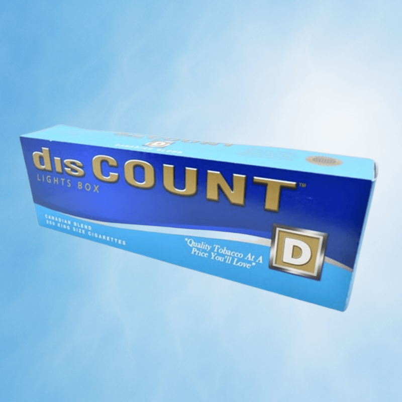 disCOUNT Lights cigarettes carton on light blue background