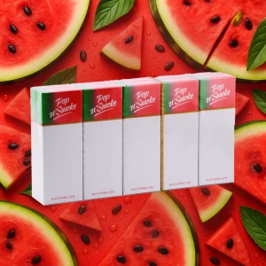 Pop N Smoke Watermelon cigarettes carton on purple background